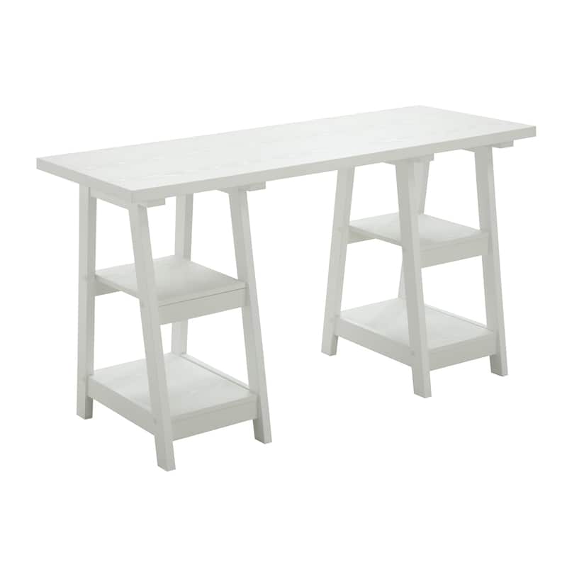 Double Desk With Storage Shelves - Large Home Office Desk - Black Workstation For Study & Computer