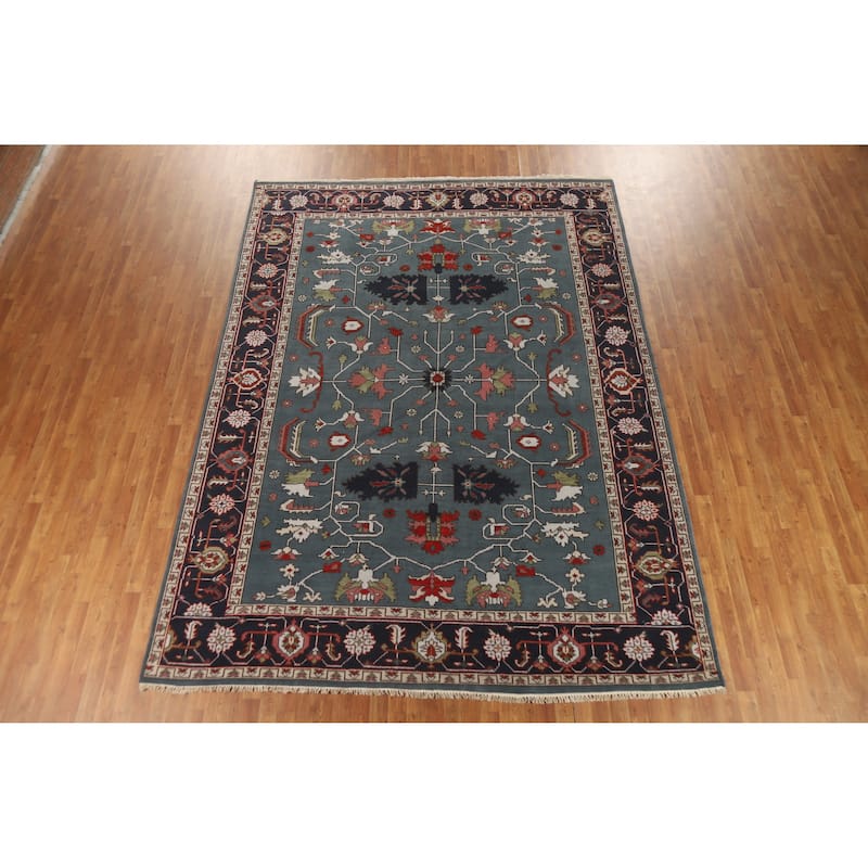 Hand Knotted Oriental 100% Wool Carpet Traditional Geometric Navy Blue & Blues Heriz (serapi) Area Rug - 11' 10'' X 8' 9''