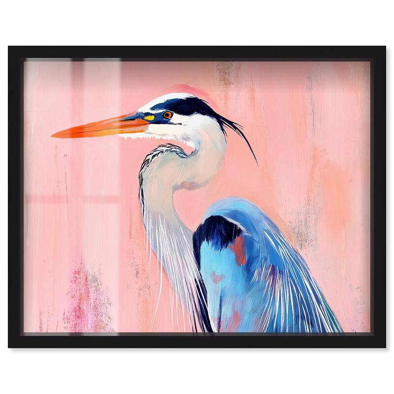 Rosy Dawn Heron Shadowbox by Art Remedy - Black - 24" x 20"