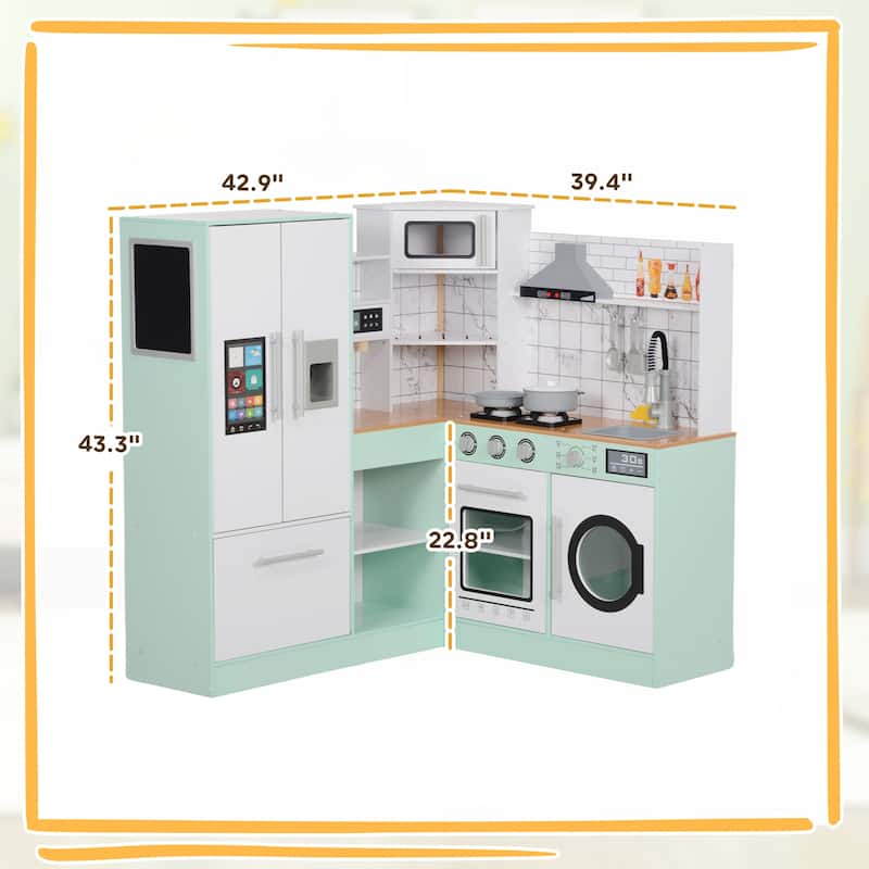 Kids Play Kitchen w/ Chalkboard,Range Hood,Stove,Refrigerator Microwave