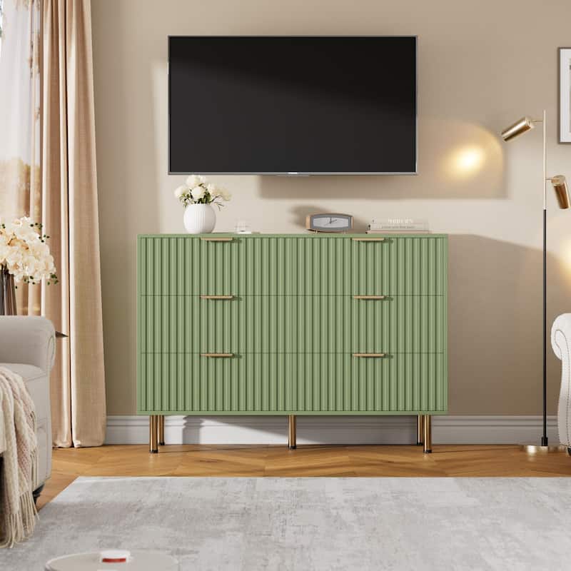 6 Drawer Fluted Dresser for Bedroom, Wide Modern Chest of Drawers, Long Double Dresser