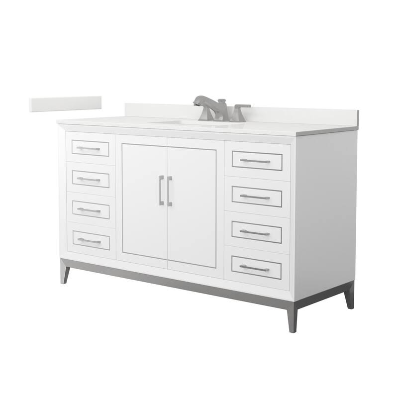 Wyndham Collection WCH515160S-QTZ-US3MXX Marlena 60" Free Standing - White / White Quartz Top / Brushed Nickel Hardware
