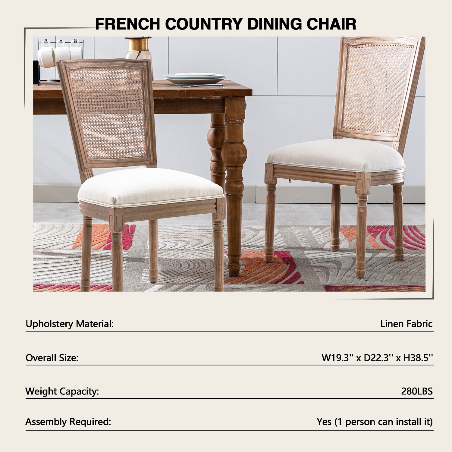 Mieres French Country Style Fabric Upholstered High Back Dining