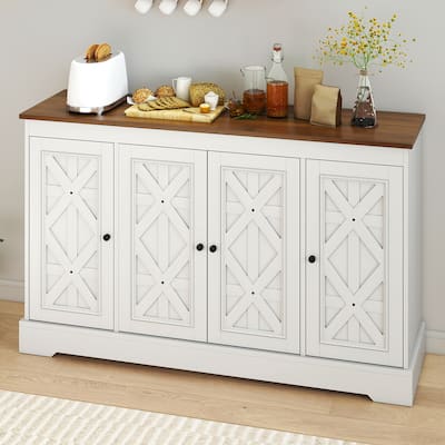 Moasis 59" Farmhouse Buffet Cabinet with 4 Doors, Adjustable Shelves for Kitchen & Living Room, White