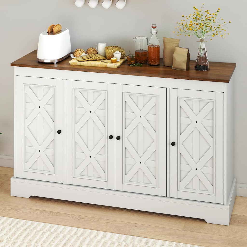 Moasis 59" Farmhouse Buffet Cabinet with 4 Doors, Adjustable Shelves for Kitchen & Living Room, White
