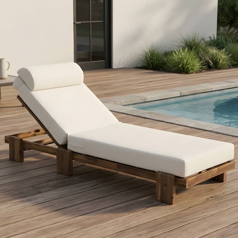 78.8-inch Outdoor Patio Lounge Chair with Adjustable Recliner, Headrest, and Retractable Side Tray - Beige