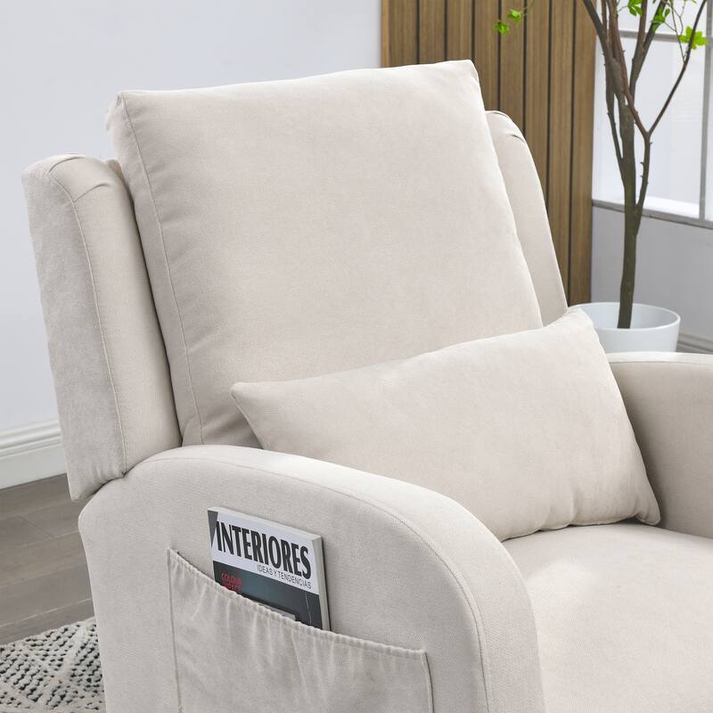 Modern 27.5" High Back Upholstered Rocking Chair with Lumbar Pillow and Two Side Pockets