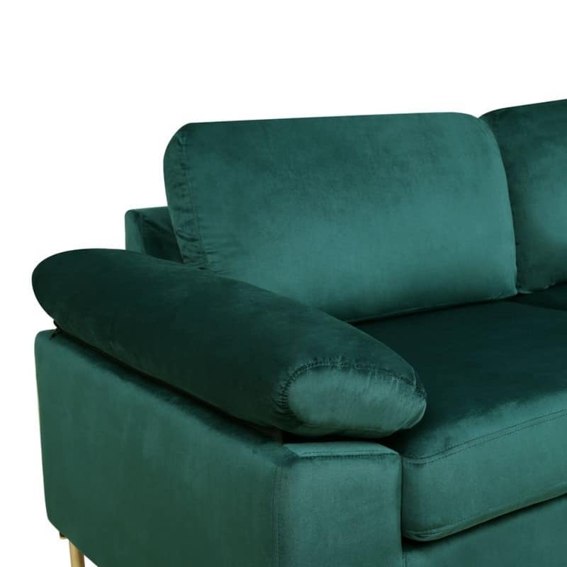 Velvet Upholstered L-shaped Sectional Sofa with Wood Frame and Metal Legs