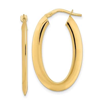 Curata 14k Yellow Gold Polished Knife-edged 33.7x2.1mm Oval Hoop Earrings