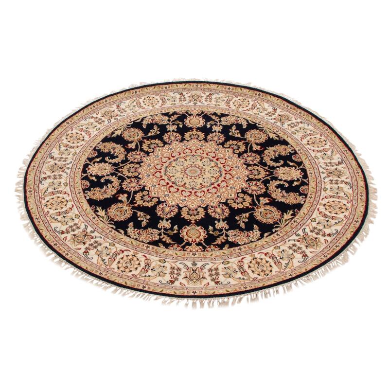 ECARPETGALLERY Hand-knotted Nain Dark Navy Silk, Wool Rug - 5'11 x 5'11