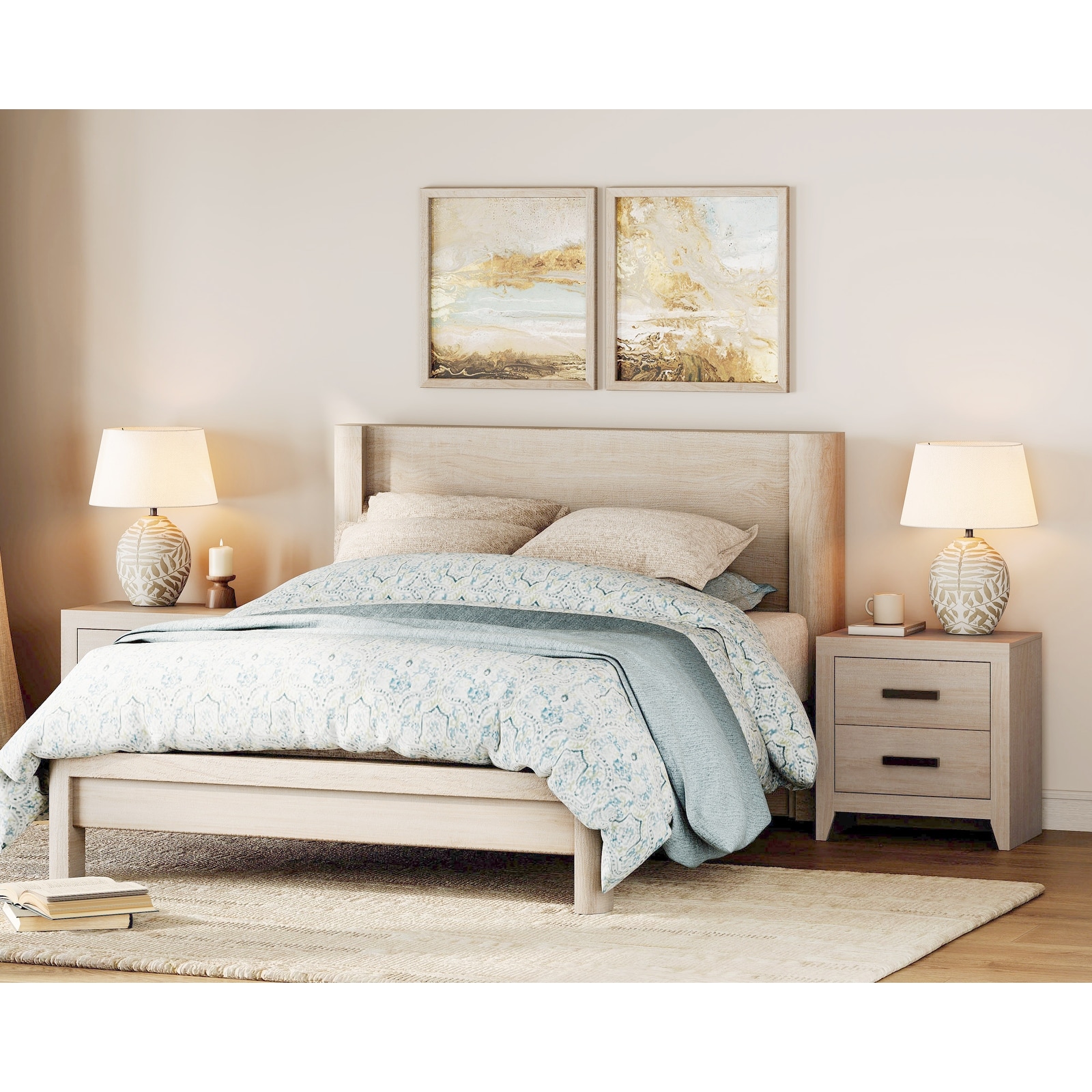 WAMPAT Farmhouse Rustic Wooden Nightstand With 2 Smooth‑Glide Storage Drawers,Multi‑Purpose Bedside End Table for Bedroom