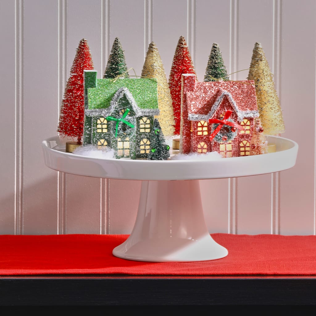 5" LED Holiday Lane House Ornament Set of 2