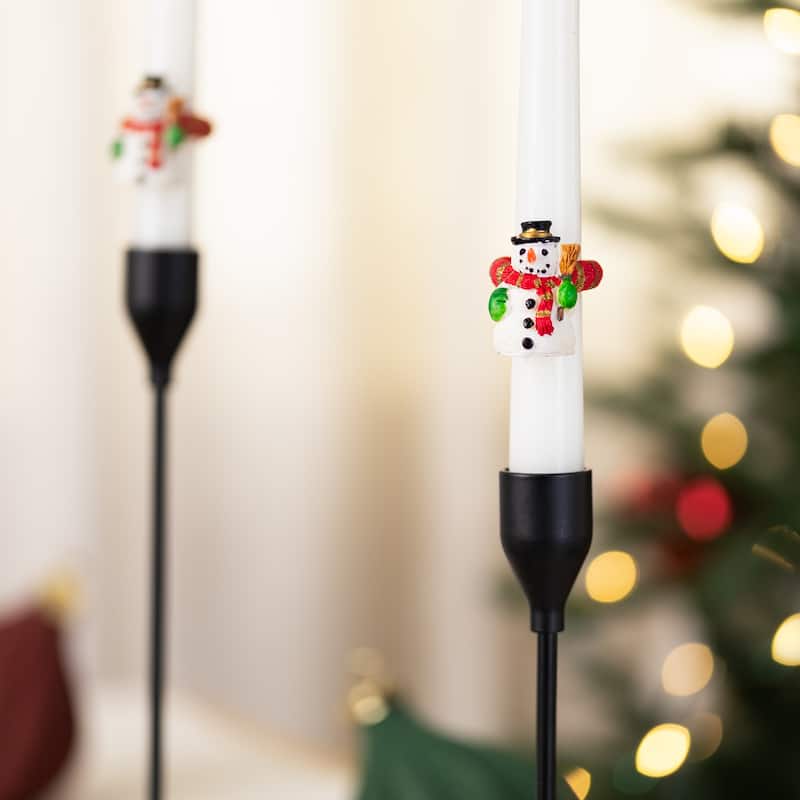 Smiley Snowman with Top Hat Christmas Taper Candle Rings - 1.5" - Set of 8