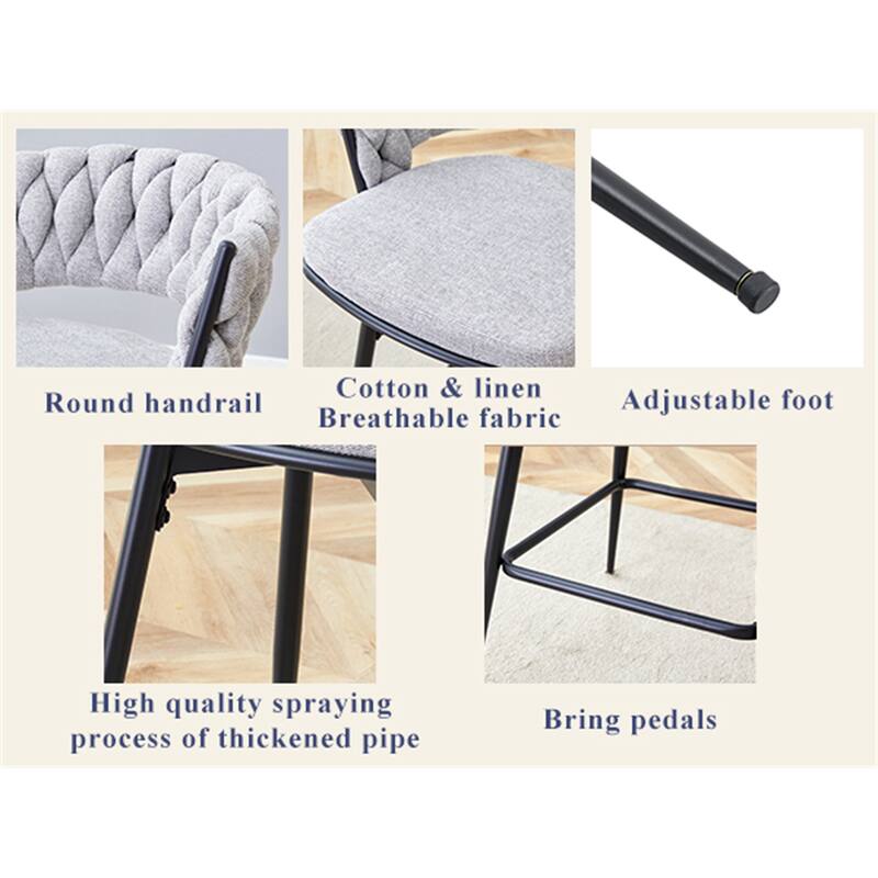 Set of 2 Swivel Bar Stools with Breathable Linen Cushions