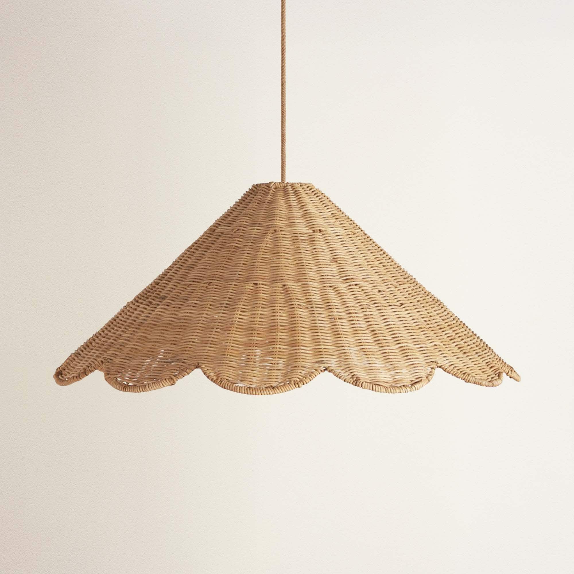 Daisy Cone Outdoor Rattan Pendant Light - Large Natural Resin Cone Handwoven Outdoor Light Fixture For Patio, Entryway