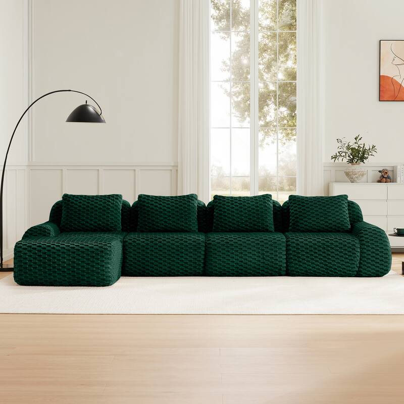 Roomfitters 114 Inch Modular Sectional Sofa, Oversized Flannelette 3-Seater, Green - Green 146"  L-Shape