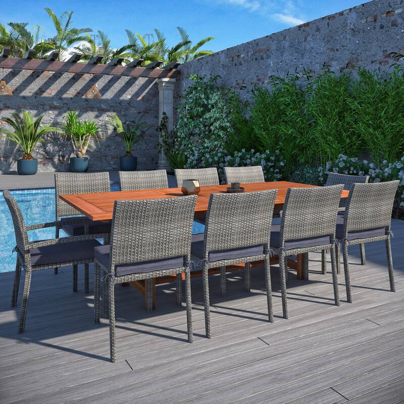 11pc Outdoor Patio Dining Set with Cushions - Grey Cushions