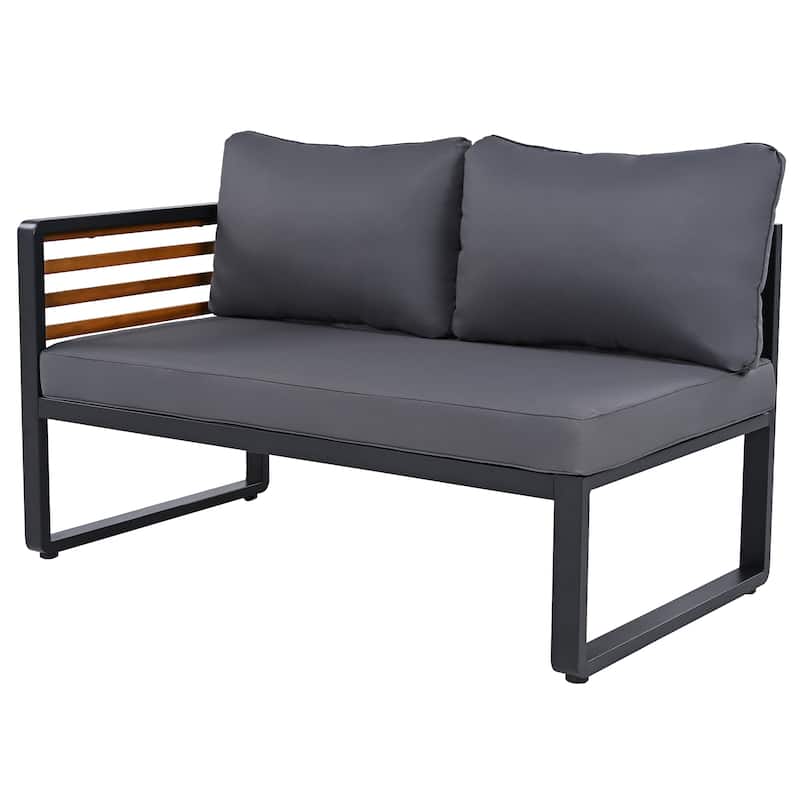 4-Pieces Outdoor Iron L-Shaped Sectional Sofa Set with Coffee Table and Soft Cushion