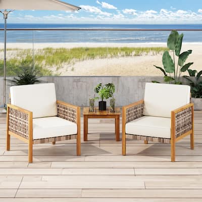 Joliet Acacia Wood and Wicker Outdoor Club Chair by Christopher Knight Home