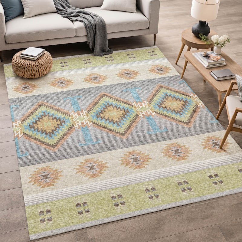 Machine Washable Indoor/ Outdoor Global Chennai Chantille Rug