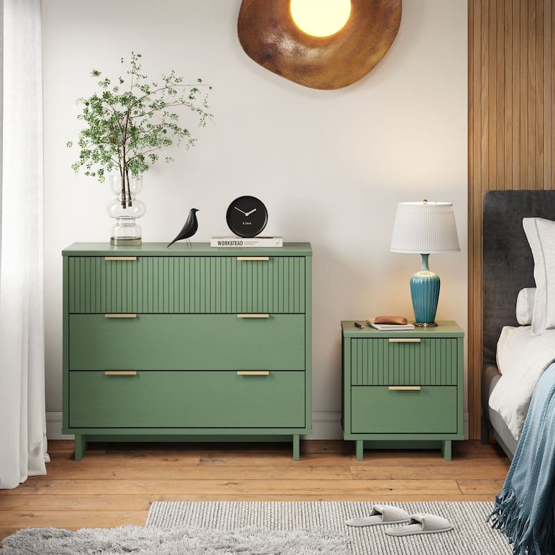 Manhattan Comfort 2-Piece Granville Modern Solid Wood Standard Dresser and Nightstand Set - Sage Green