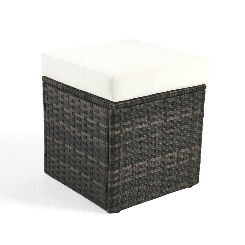 Outdoor Patio PE Wicker Ottoman with Cushion Set of 2