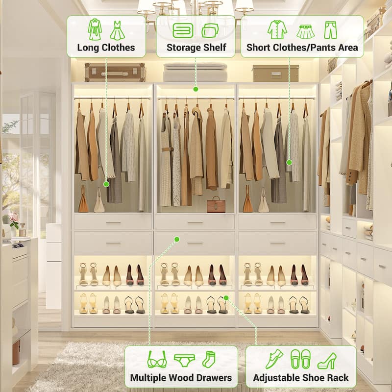 25'' W Freestanding Closet System with 2 Wooden Drawers and Adjustable Shoes Rack and Hanging Rod,Walk-in Closet Organizer