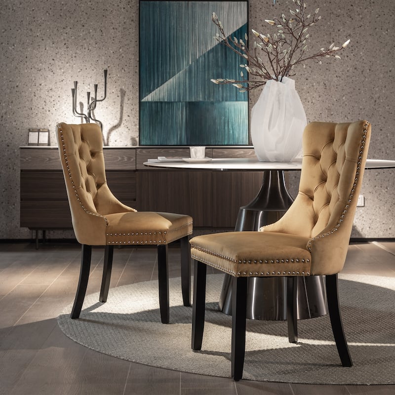 Tufted Solid Wood Velvet Dining Chair,2-Pcs Set