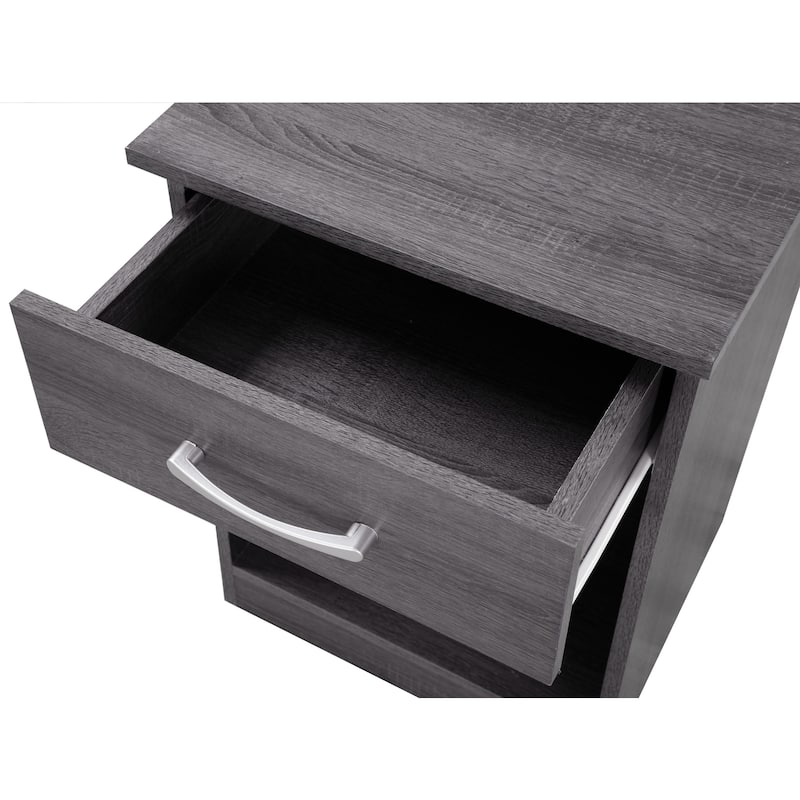 Grey Nightstand with Compact 24x18x16 Design, Modern Casual Bedside Table with Storage Space for Lamps and Books