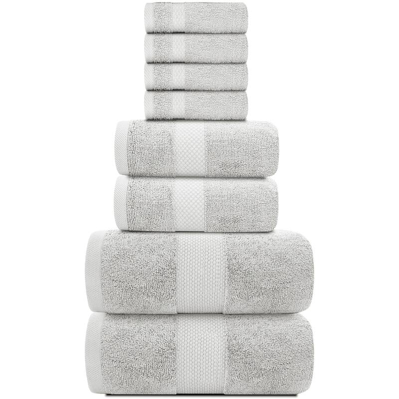 White Classic Luxury Cotton 8Pc Multi Size Towel Set [2 Bath Towels, 2 Hand Towels, 4 Washcloths]