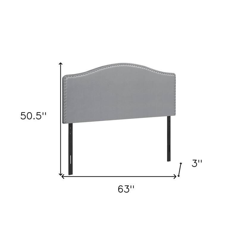 HomeRoots Gray Faux Leather Upholstered Arched Queen Headboard With Nail Head Trim