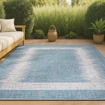 JONATHAN Y Nevis Minimalist Border Indoor/Outdoor Area Rug