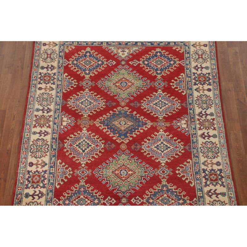 Red Kazak Area Rug Hand-Knotted Oriental Wool Carpet - 5'0" x 6'8"