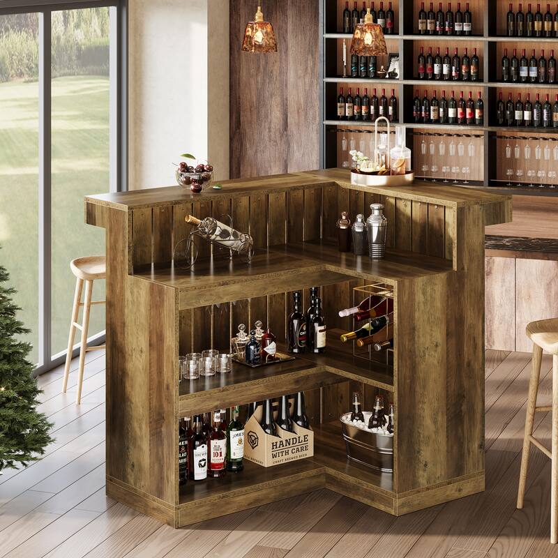 L-Shaped Home Bar Unit, 4-Tier Corner Liquor Bar Table