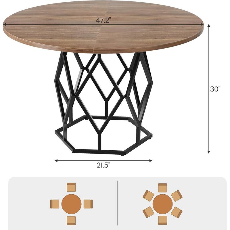 47 Inch Round Dining Table with Metal Base, for Dining Room