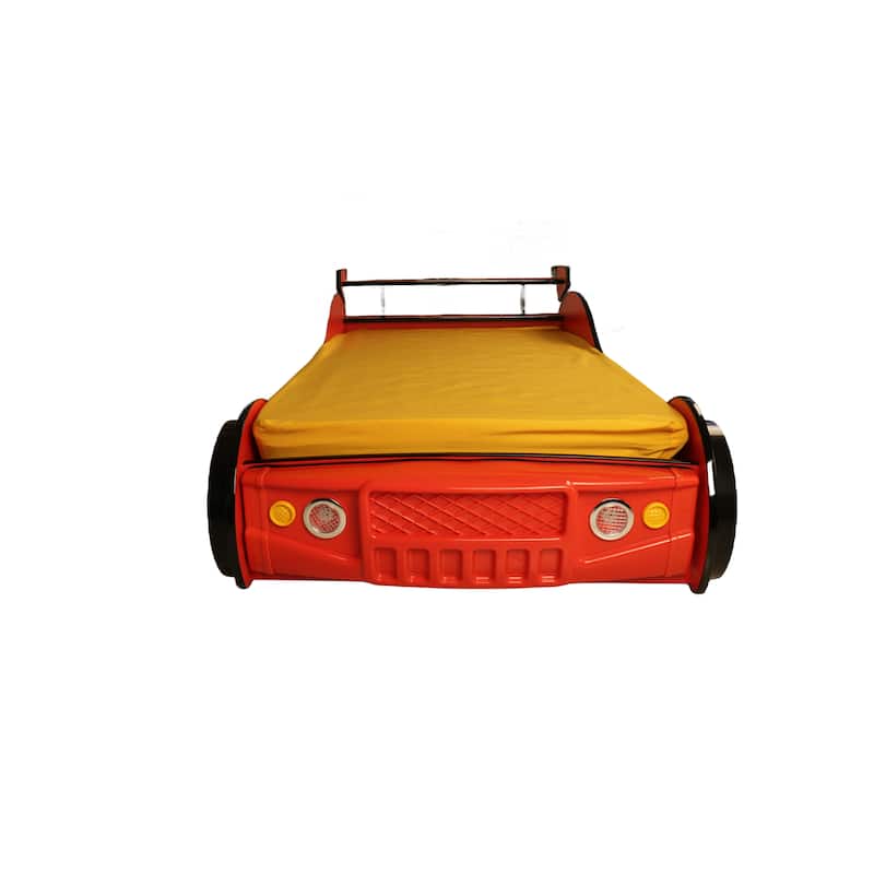 Kids Racing Car Floor Bed with LED Light and Safety Guardrails