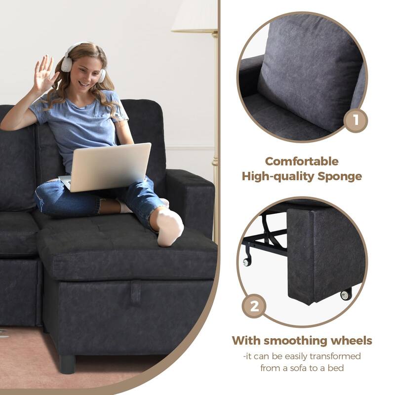 Couch Sofas with Pull Out Bed, Convertible Sleeper Sofa Bed with Storage for Small Spaces