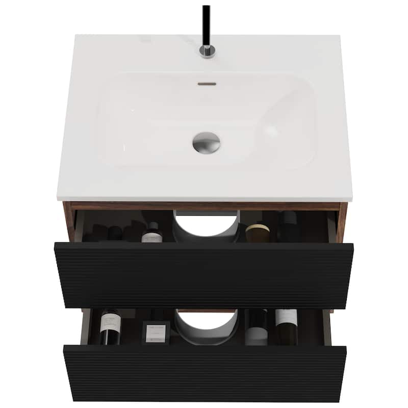 GDFStudio - Nathan Gloria Modern Floating Bathroom Vanity with Integrated Ceramic Basin and Refined Storage Design