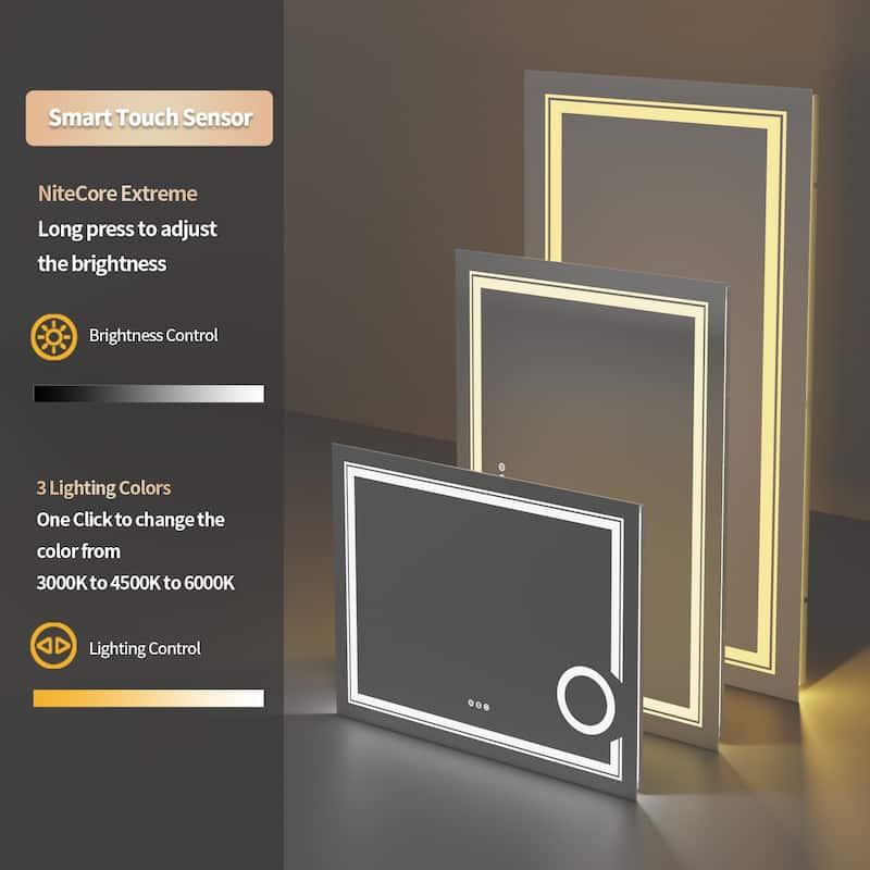 Led Backlit Lighted Bathroom Mirror with Anti-Fog Wall-mounted Restroom Vanity Mirror with Smart Touch Button, 3X Magnifier