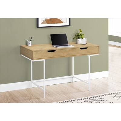 Modern Computer Desk with 2 Drawers & Metal Base