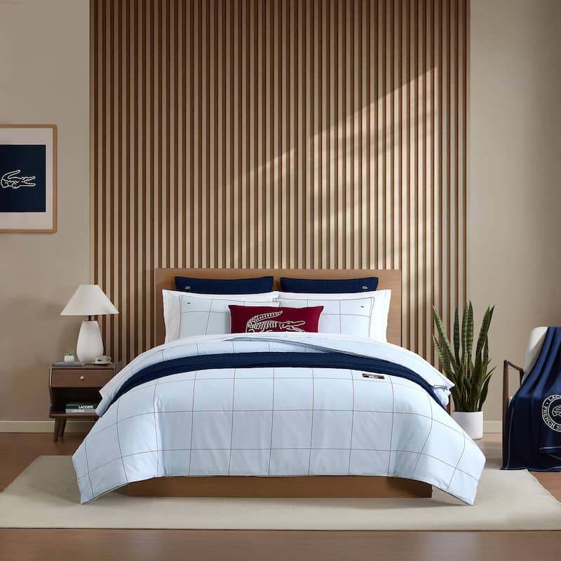 Lacoste Tennis Checks 215TC Brushed Cotton Twill 3-Piece Comforter Set - Twin - Light Blue