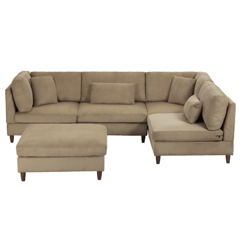 5-Piece Modern Comfy Corduroy Modular Sectional Sofa with Ottoman