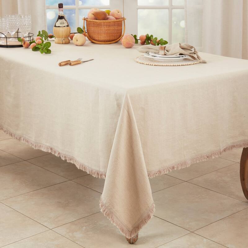 Stonewashed Linen Fringed Tablecloth