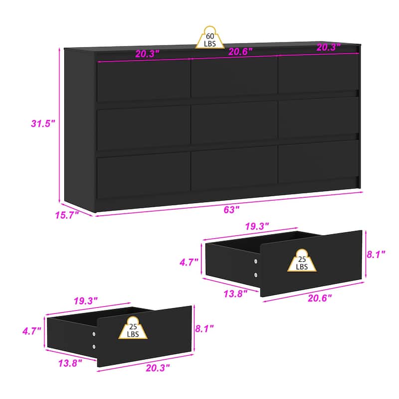 9-Drawer Storage Dresser for Bedroom and Living Room - Two Color Options