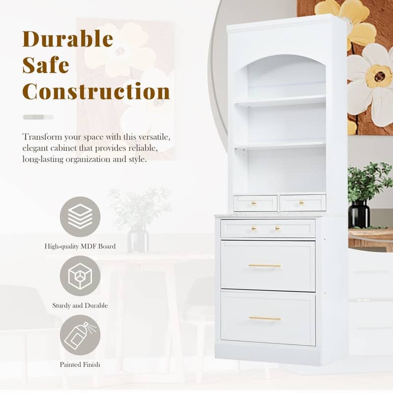 Modern Freestanding Tall Kitchen Pantry Kitchen Hutch with Storage Drawers and Adjustable Shelf