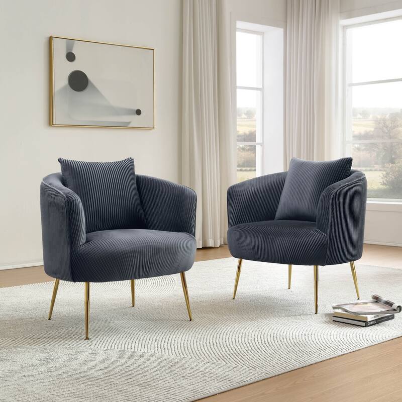 Art Leon Set of 2 Velvet Accent Side Chair with Back Cushion - Grey
