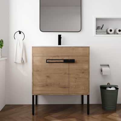 Beingnext 24"/30"/36" Bathroom Vanity with Sink, Freestanding or Floating Bathroom Vanity with 2 Doors and 1 Adjustable Shelf
