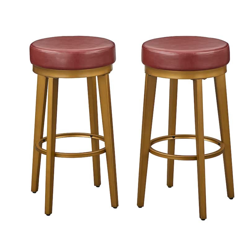 angelo:HOME Linden Swivel Barstool (Set of 2) - Red/Brass - Counter Height