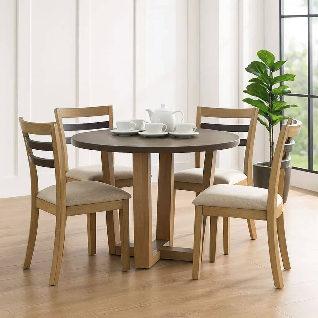 Tani 47 Inch Round Dining Table, Vintage Walnut Brown Top, Criss Cross Base