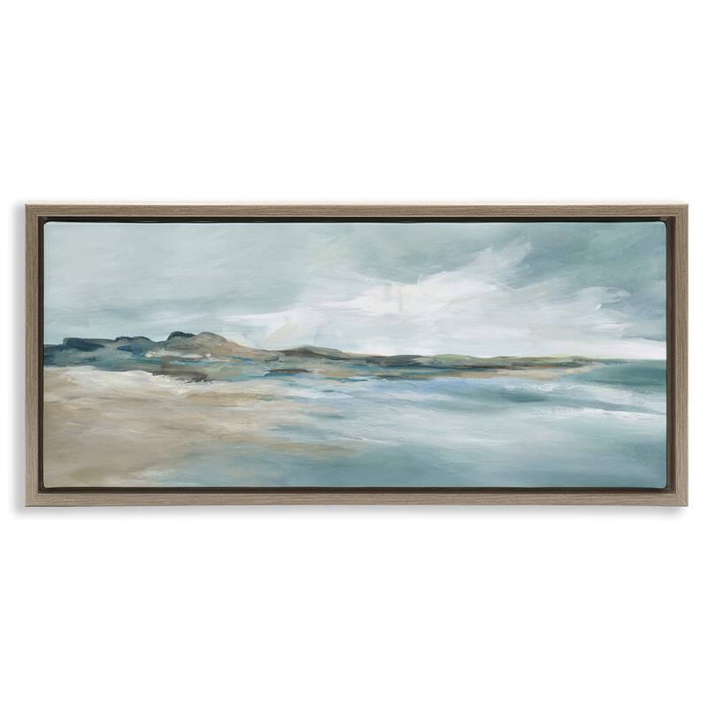 Stupell Blue Gradient Beach Scene Framed Floater Canvas Wall Art Design By Carol Robinson - 31 x 14 - Brown